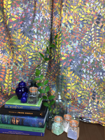 Designer Confetti Leaves Fabric | Colour: Ash Grey
