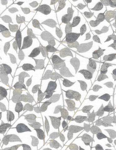 Confetti Leaves Fabric SAMPLE | Colour: Indigo Grey