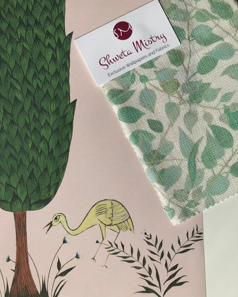 Designer Confetti Leaves Fabric SAMPLE | Colour: Malachite