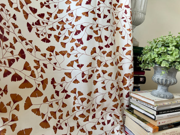 Designer Gingko Leaves Fabric SAMPLE | Colour: Chestnut Brown