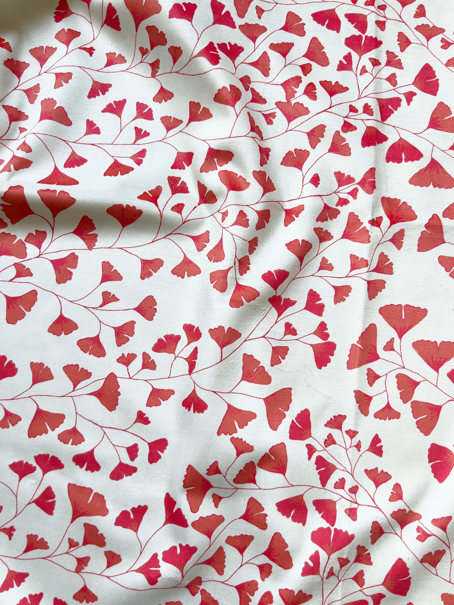 Designer Gingko Leaves Fabric SAMPLE | Colour: Aurora Red