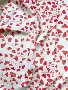 Designer Gingko Leaves Fabric | Colour: Aurora Red