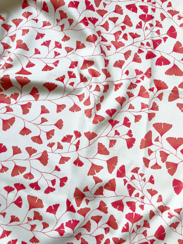 Designer Gingko Leaves Fabric SAMPLE | Colour: Aurora Red