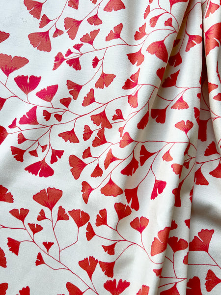 Designer Gingko Leaves Fabric | Colour: Aurora Red