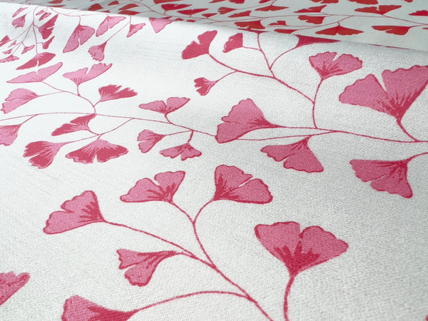 Designer Gingko Leaves Fabric | Colour: Spinel Red
