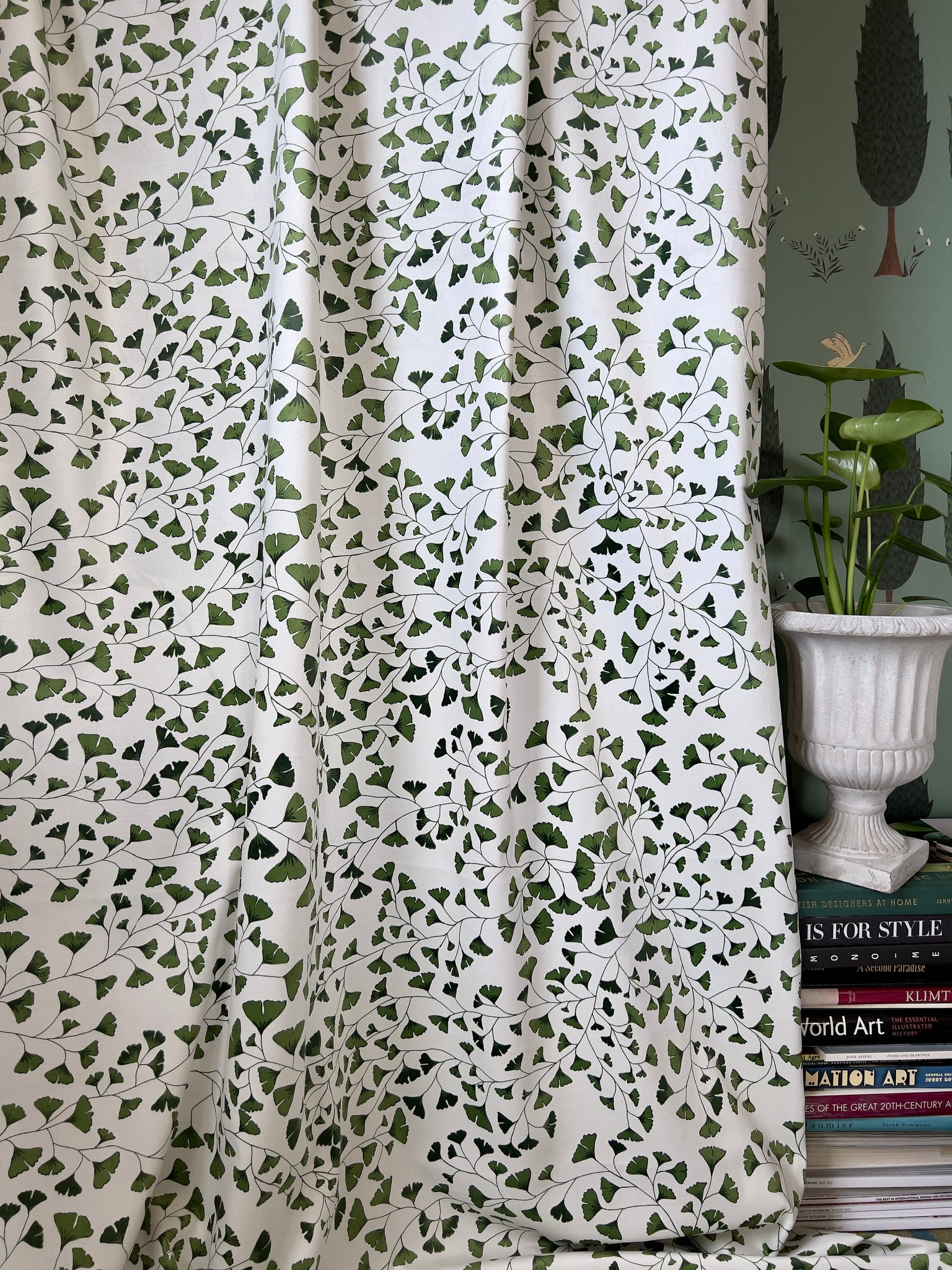 Designer Gingko Leaves Fabric | Colour: Green