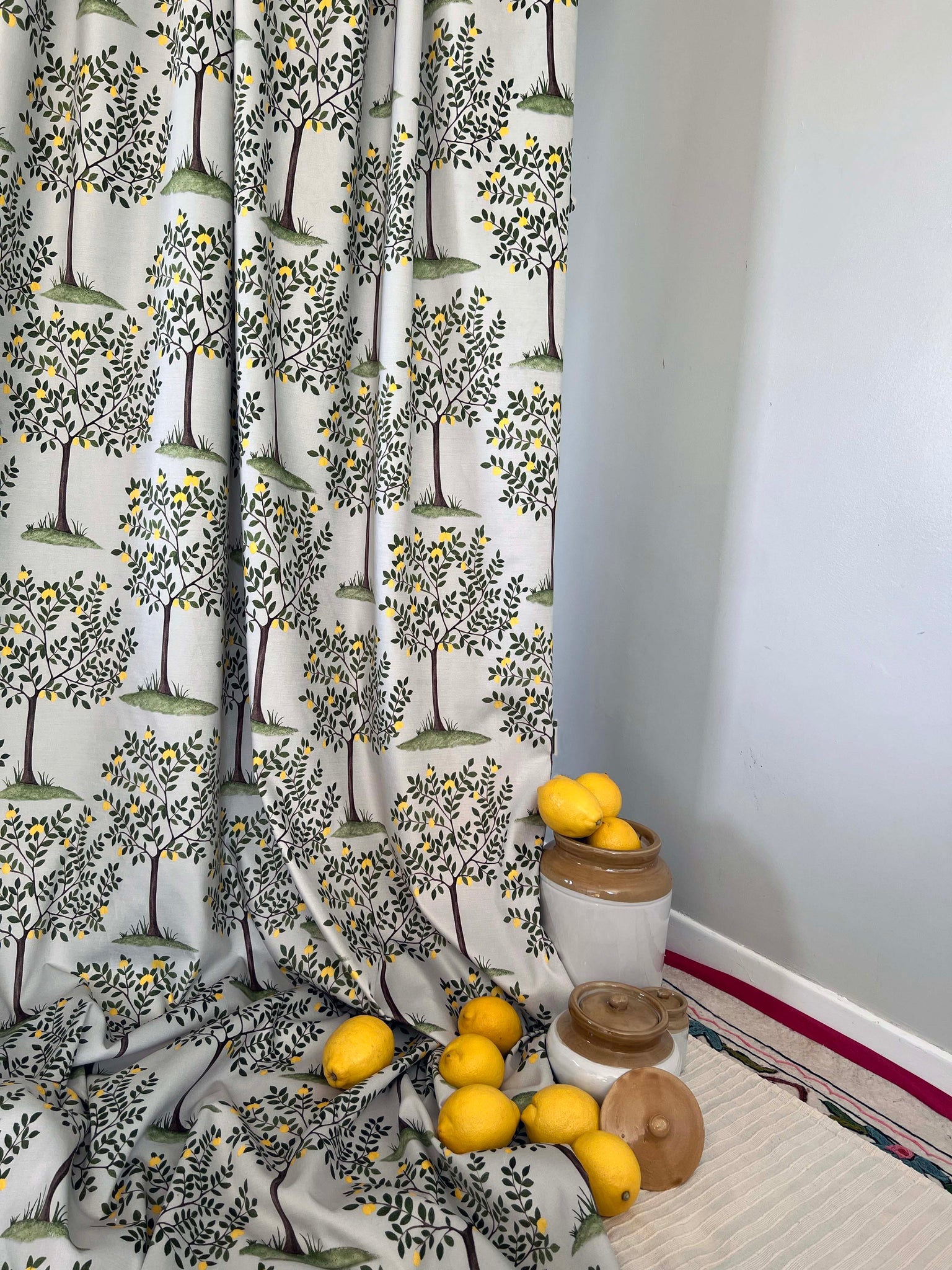 Designer Lemon Grove Fabric | Colour: Olive Green